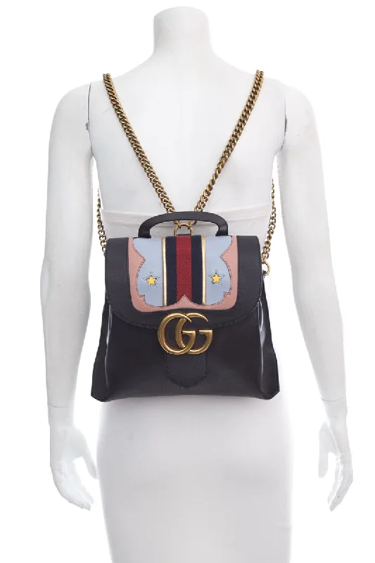 Women Gucci Sylvie bags with a leather - wrapped handleGucci Black Web Heart Marmont Leather Backpack