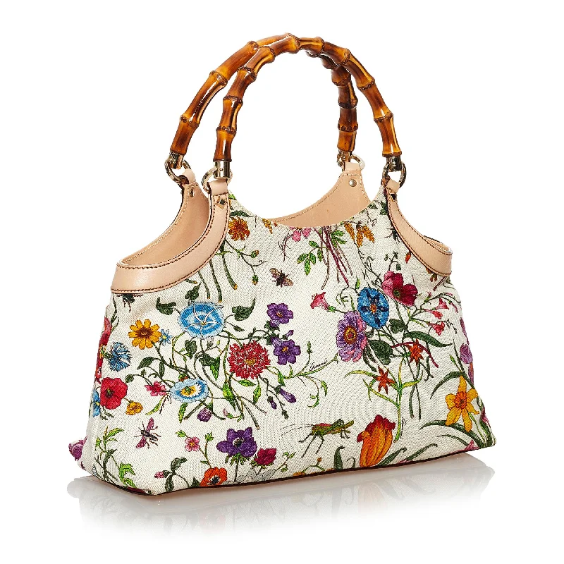 Women Gucci bags with a zip - around closure for securityGucci Bamboo Flora Canvas Handbag (29764)