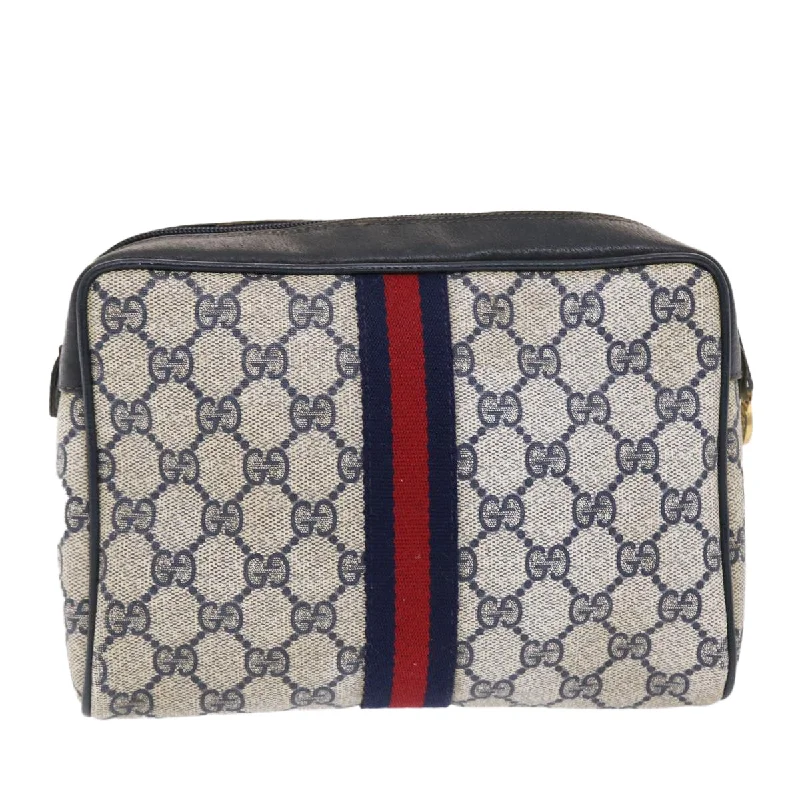 Ladies Gucci shoulder bags with a wide - width strapGUCCI GG Canvas Sherry Line Clutch Bag Gray Red Navy 14�E014�E3553  tb799