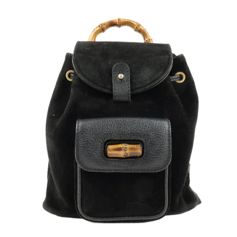 Women Gucci backpacks with a luxurious leather finishGUCCI Bamboo Suede Leather Mini Back Pack Black 003.2058.0030