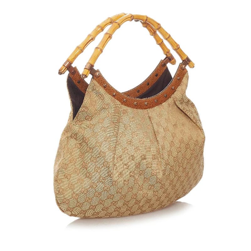 Women Gucci bags with interlocking G hardware for a classic lookGucci Bamboo GG Canvas Hobo Bag (27354)