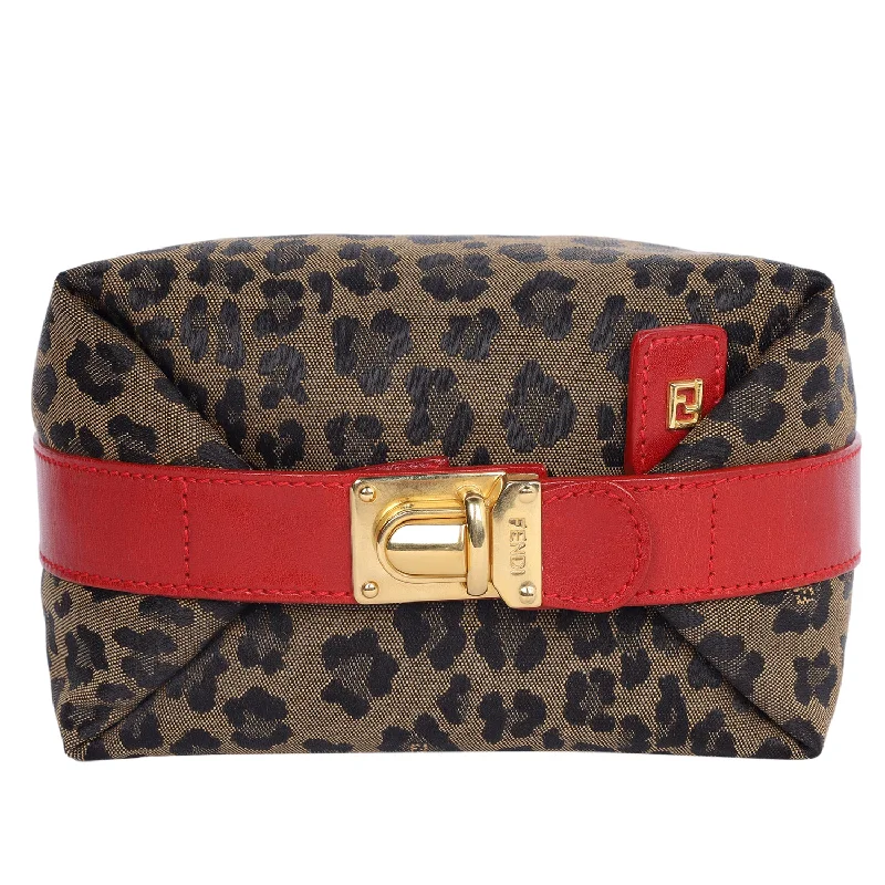 Ladies Fendi Peekaboo bags with a back - pocket organizer for better organizationFF Leopard Cosmetic Bag