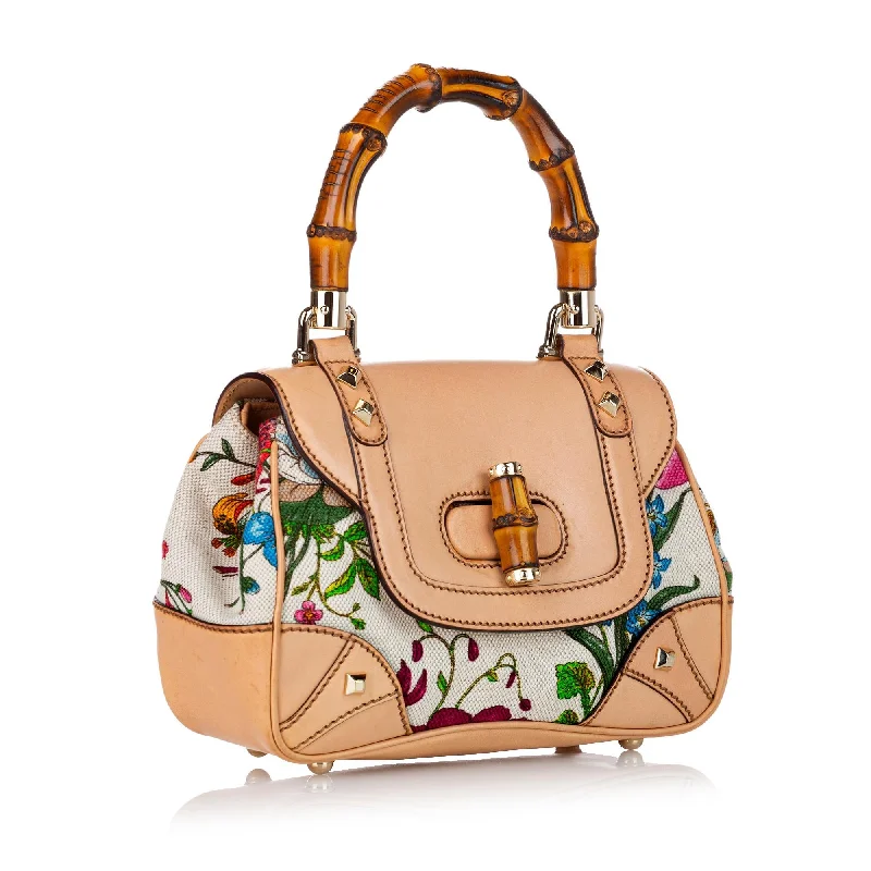 Gucci Dionysus bags for women with tiger - head claspsGucci Bamboo Flora Nailhead Canvas Handbag (30469)