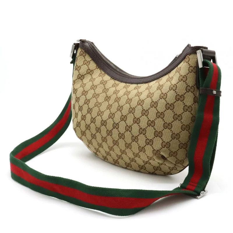 Gucci backpacks for women with a multi - pocket designGUCCI GG Canvas Sherry Line Shoulder Bag Leather Khaki Beige Brown Dark Green Red 181092