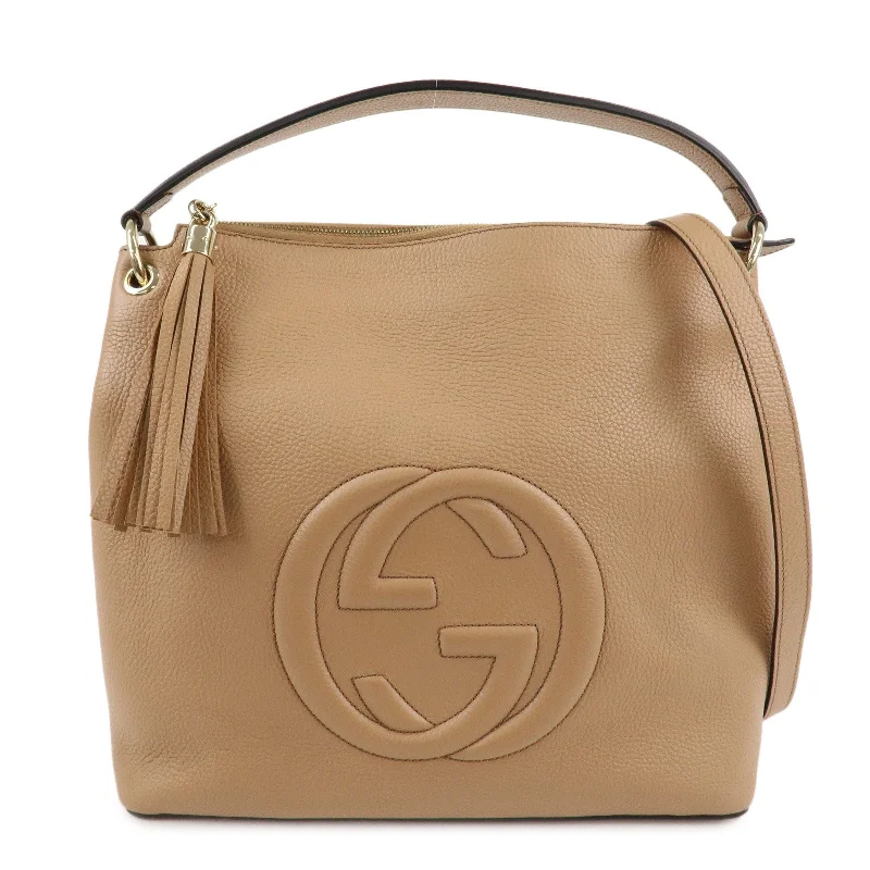 Women Gucci bags with a snap - button closure and a decorative charmGUCCI SOHO Leather 2Way Bag Shoulder Bag Beige 536194