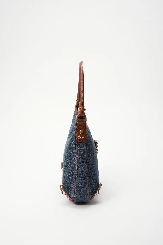 Ladies Gucci shoulder bags with a single - handle designGucci Blue GG Denim Abbey D-Ring Shoulder Bag