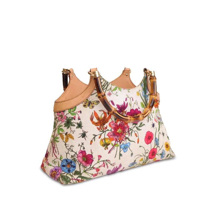 Gucci backpacks for women with a multi - pocket designGucci Bamboo Flora Handbag (UZba77)