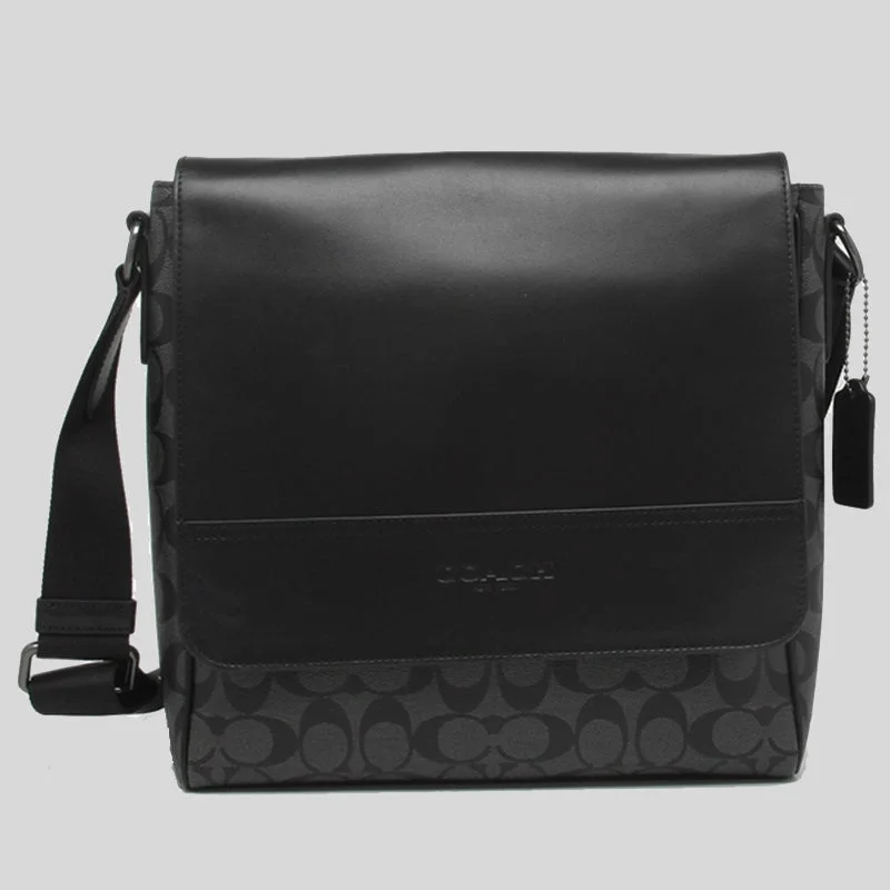 Coach crossbody bags with a woven leather strap for a unique textureCoach Men's Houston Map Bag In Signature Canvas Black 573