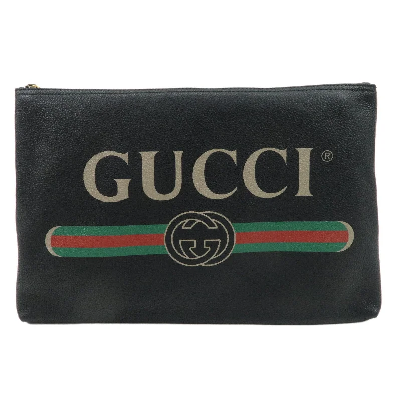 Women Gucci backpacks with a luxurious leather finishGUCCI Logo Print Leather Portfolio Clutch Bag Black 500984