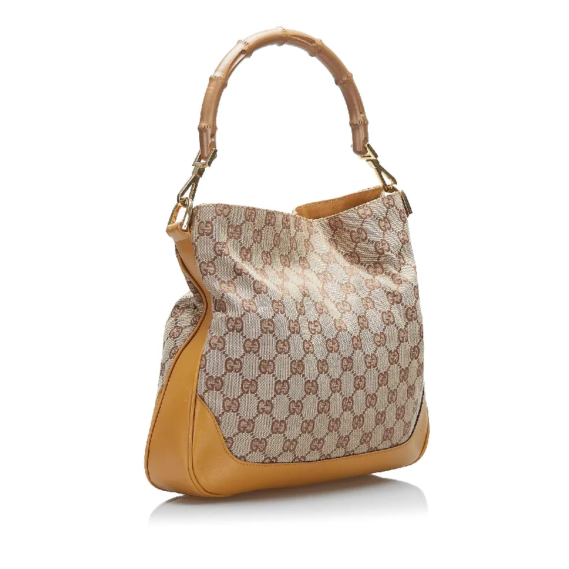 Women Gucci bags with a detachable mobile phone holderGucci Bamboo GG Canvas Web Satchel (BEtU6T)