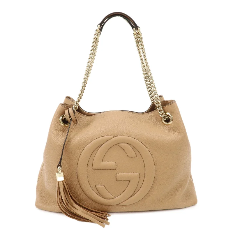 Gucci handbags for women with a beaded trimGUCCI SOHO Interlocking G Leather Chain Shoulder Bag Beige 536196