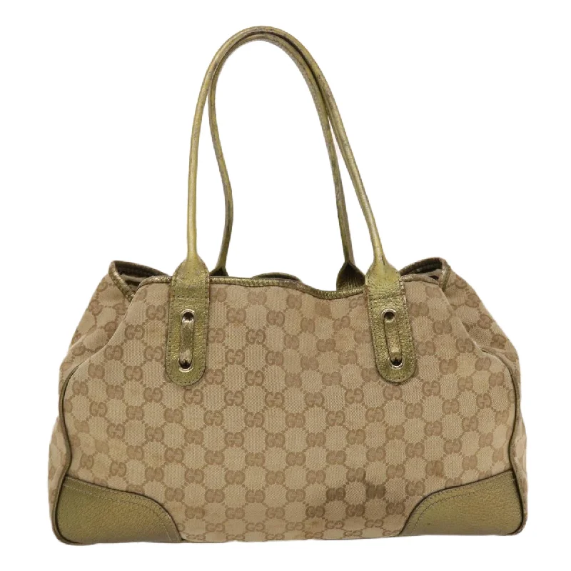 Gucci tote bags for women with a double - handle designGUCCI GG Canvas Shoulder Bag Beige Gold  49063