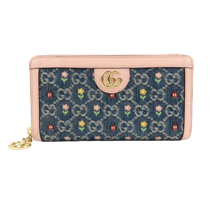 Women Gucci Sylvie bags with a detachable ribbon detailGUCCI Ophidia GG Denim Leather Round Zipper Wallet 523154