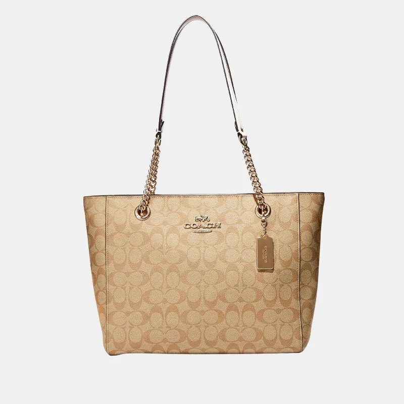 Coach handbags with a perforated leather detail for a breathable and unique designCoach Cammie Chain Tote In Signature Canvas