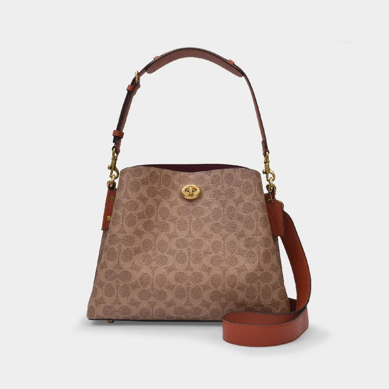 Coach handbags with a metal - framed clasp for durability and styleWillow Shoulder Bag in Tan Rustleather