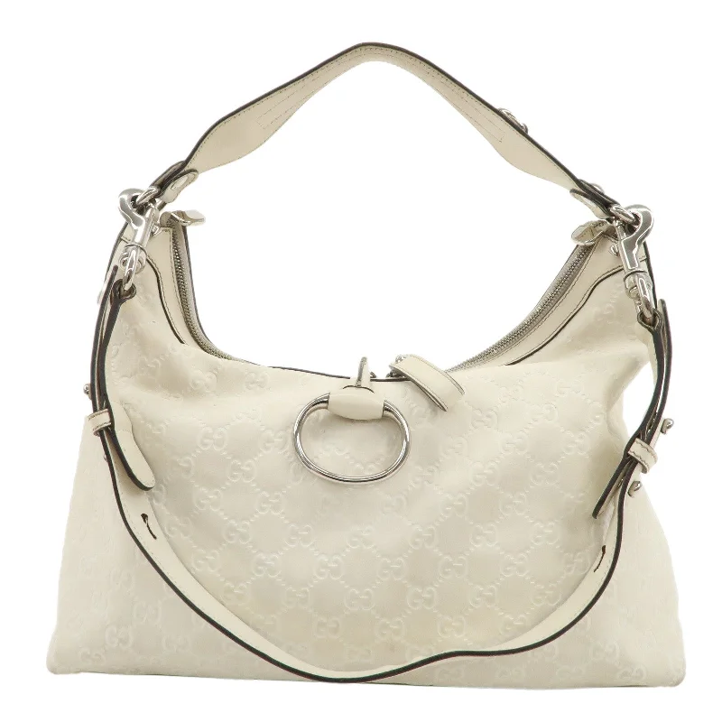 Gucci tote bags for women with a double - handle designGUCCI Guccissima Leather Horsebit 2WAY Shoulder Bag Ivory 232961