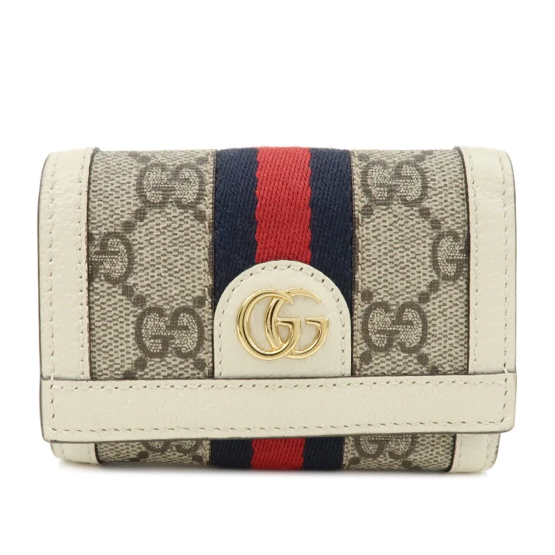 Ladies Gucci shoulder bags with a magnetic - closure flapGUCCI Ophidia GG Supreme Leather Trifold Wallet Beige Ivory 644334