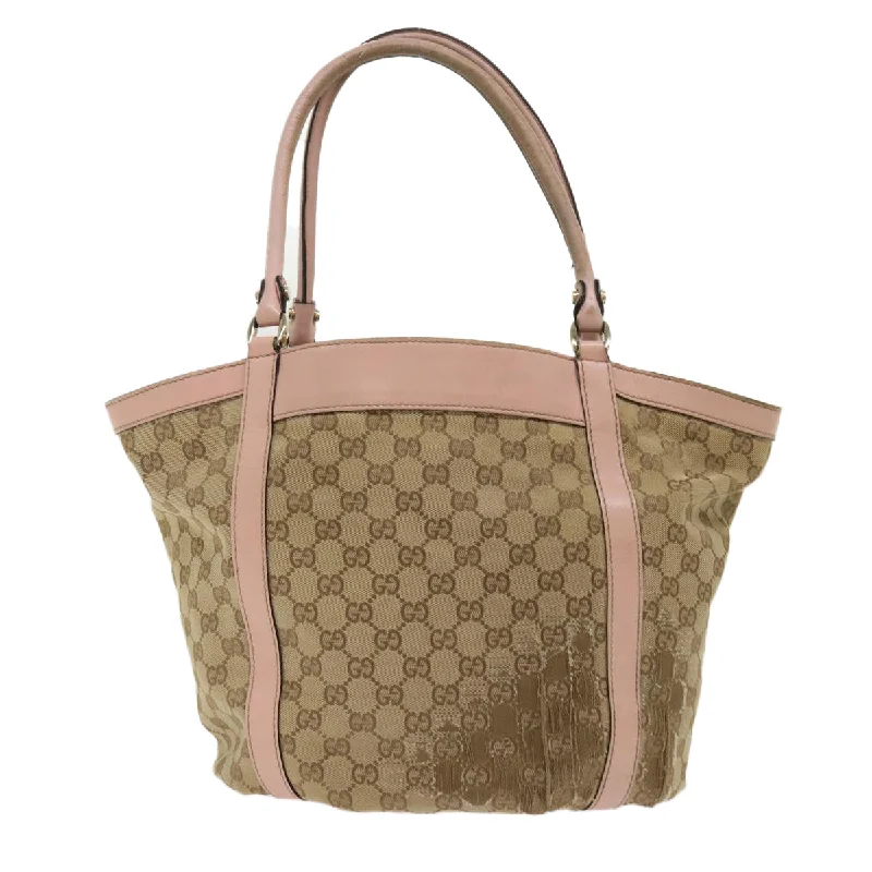 Gucci backpacks for women with a multi - pocket designGUCCI GG Canvas Tote Bag Leather Beige 211982  ar9875B