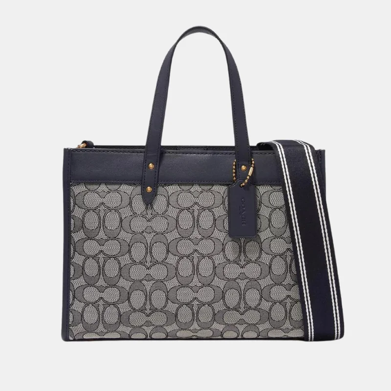 Coach bags with a patent - leather finish for a shiny and sophisticated appearanceCoach Field Tote 30 in Signature Jacquard & Leather