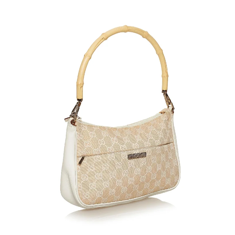 Women Gucci bags with a detachable mobile phone holderGucci Bamboo GG Canvas Baguette (29302)