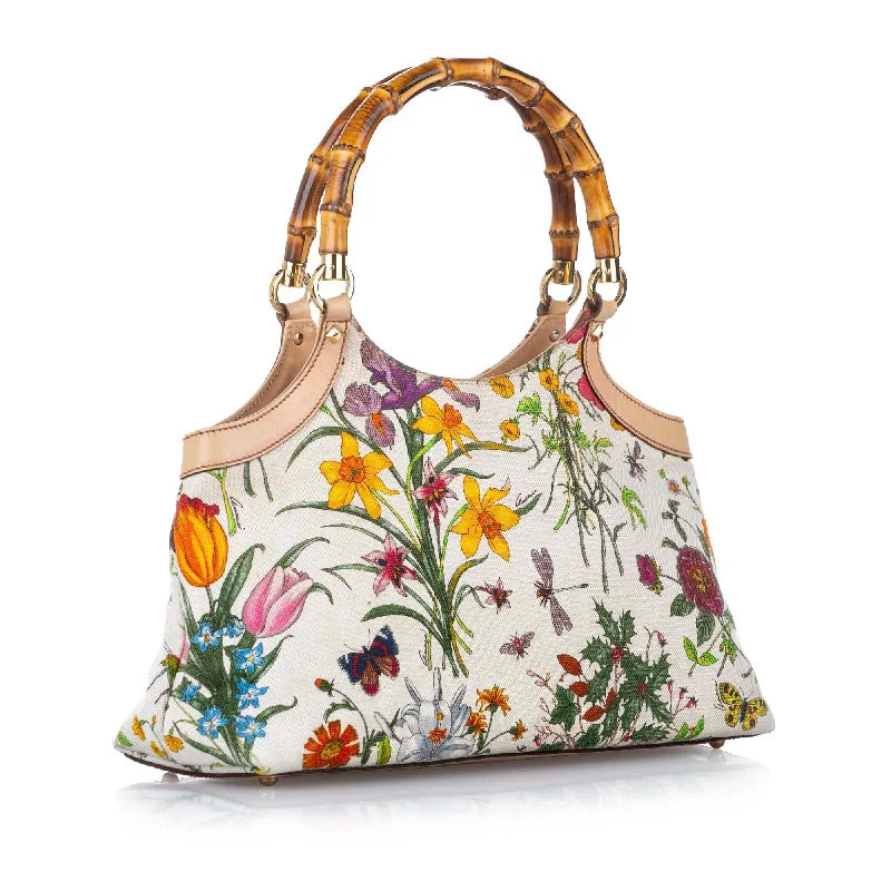 Ladies Gucci shoulder bags with a wide - width strapGucci Bamboo Flora Canvas Handbag (17799)