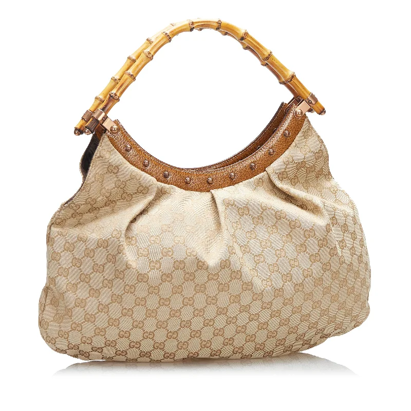 Gucci tote bags for women with a double - handle designGucci Bamboo GG Canvas Hobo (LcTL5C)