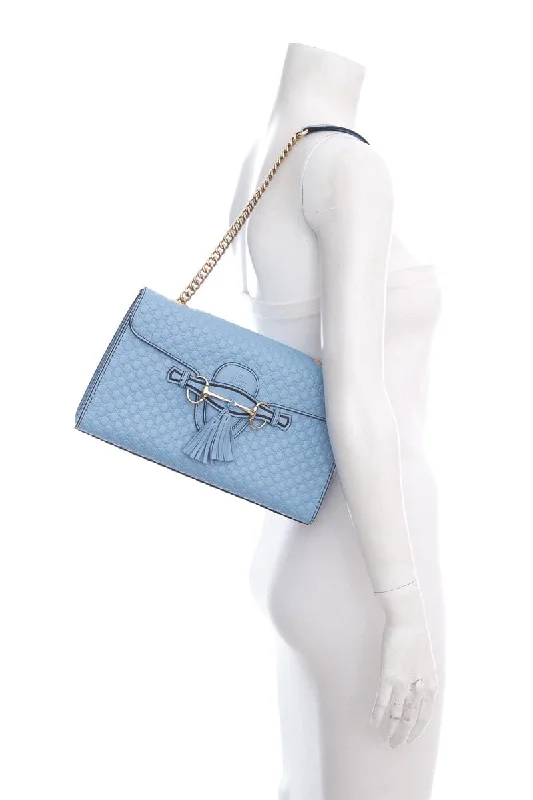 Gucci handbags for women with a metal - framed claspGucci Blue Emily Chain Flap Bag MicroGuccissima Leather HandBag