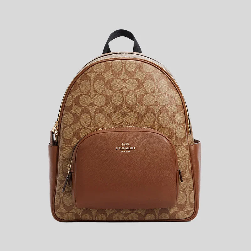 Ladies Coach Tabby bags with gold - toned hardware for a touch of luxuryCoach Court Backpack In Signature Canvas Khaki Saddle 5671