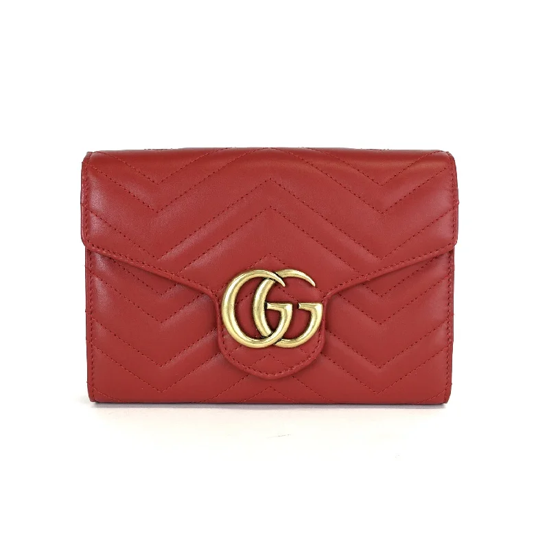 Ladies Gucci shoulder bags with a single - handle designMarmont Matelasse Chevron Leather Wallet on Chain