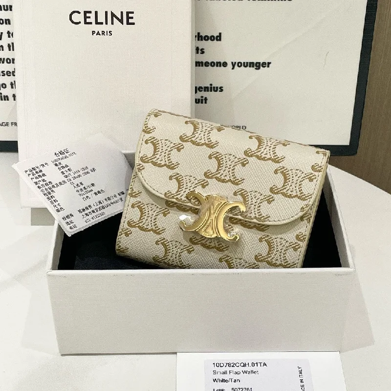 Breathable Celine Gym Bags for Fitness EnthusiastsCeline Triomphe Small Flap Wallet White Tan