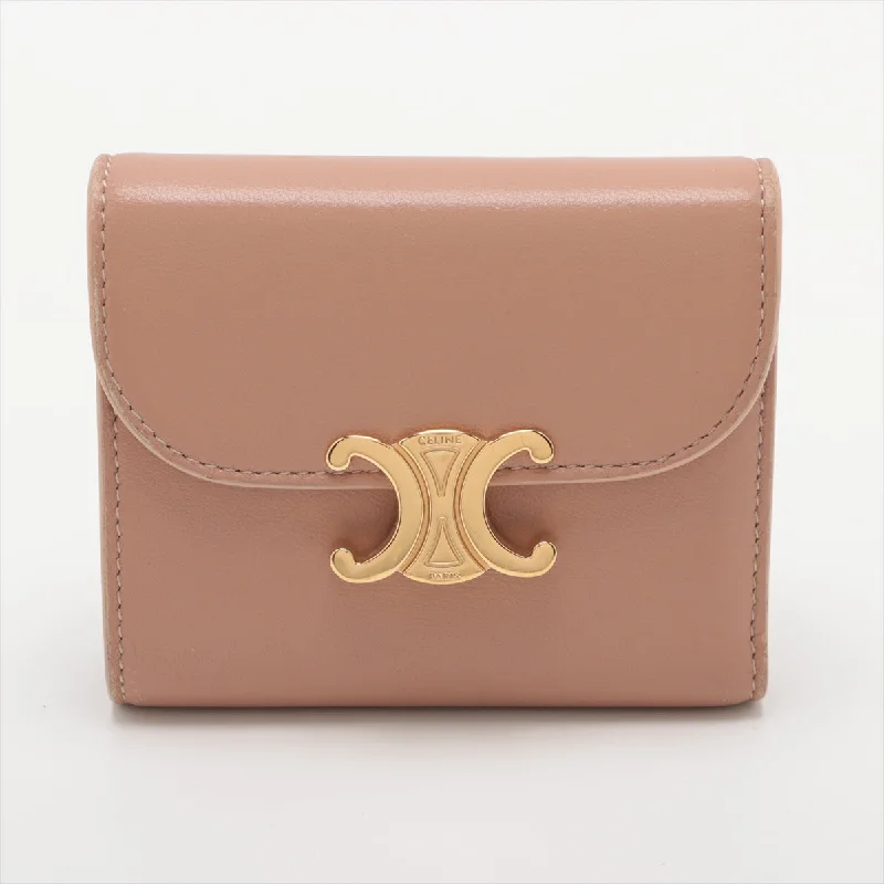 Compact Celine Clutch Bags for Glamorous EveningsCeline Triomphe Beige Compact Flap Cardholder Wallet