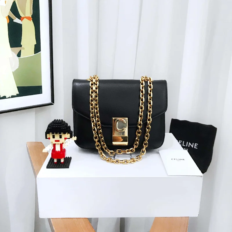 Affordable Replica - Style Celine BagsCeline C Bag Black Leather Chain Strap Small