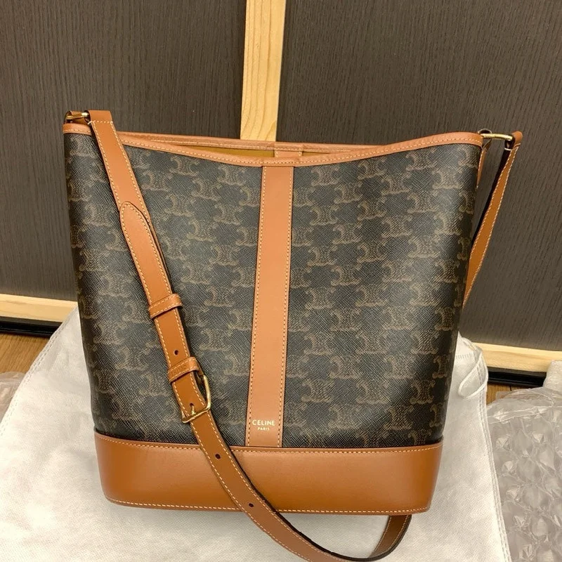 Pattern - Mixing Celine Bags for a Trendy and Edgy LookCeline Monogram Brown Leather Bucket Shoulder Crossbody Bag Medium