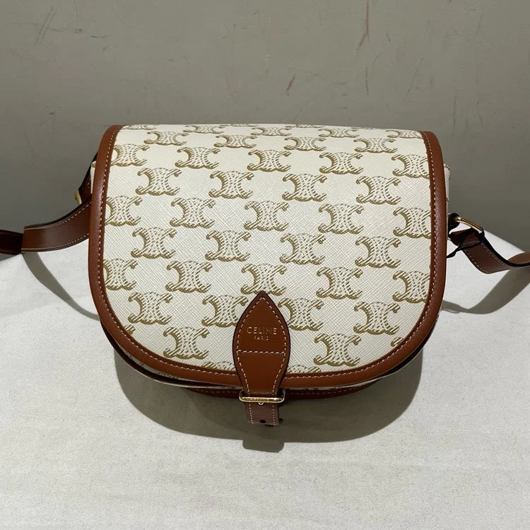 Celine Bags with Antique - Style Hardware for a Vintage VibeCeline Folco Beige Brown Canvas Triomphe Crossbody Bag Small