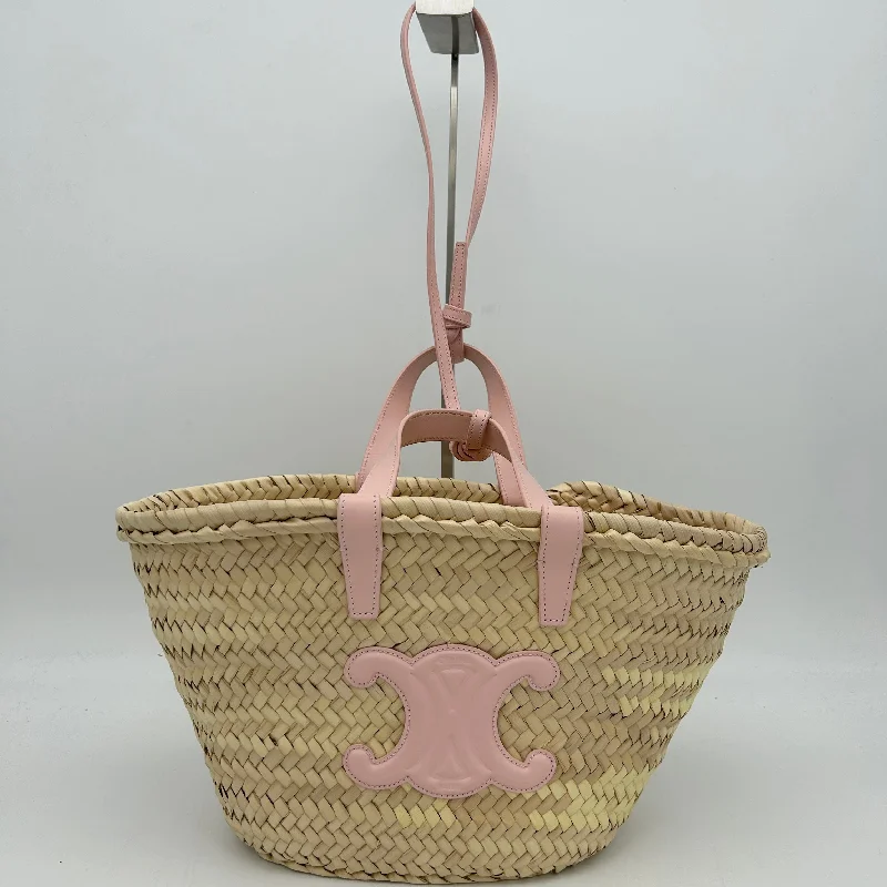 Embroidered Celine Bags with Floral MotifsCeline Tan Pink Leather Medium Basket Bag