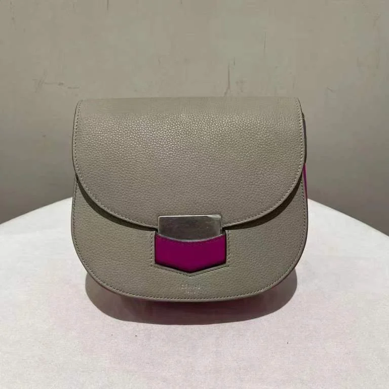 Celine Bags with Multiple Compartments for OrganizationCELINE Trotteur Leather Crossbody Bag Grey & Pink