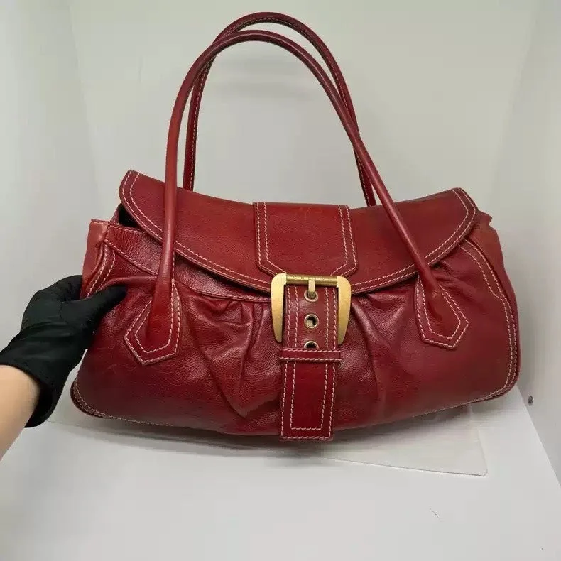 Celine Bags with Multiple Compartments for OrganizationCeline Vintage Dumpling Bag Large Red Gold Buckle Underarm