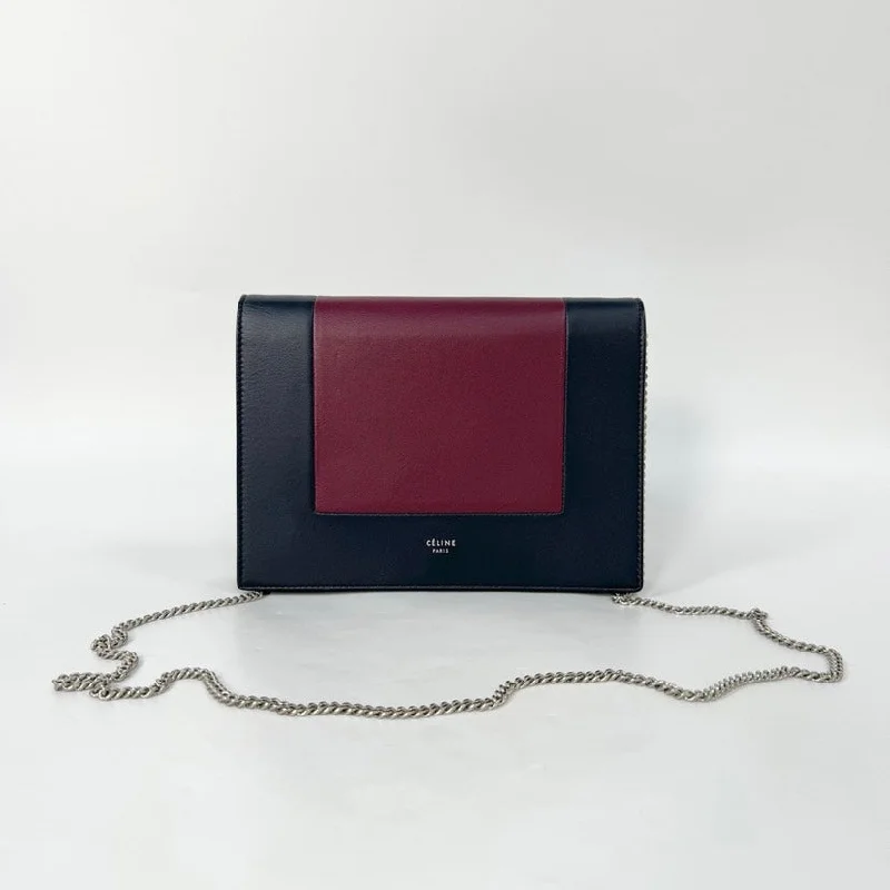 Celine Bags with Adjustable Shoulder Straps for All - Day ComfortCeline Frame Black Burgundy Leather Wallet On Chain 21x15cm