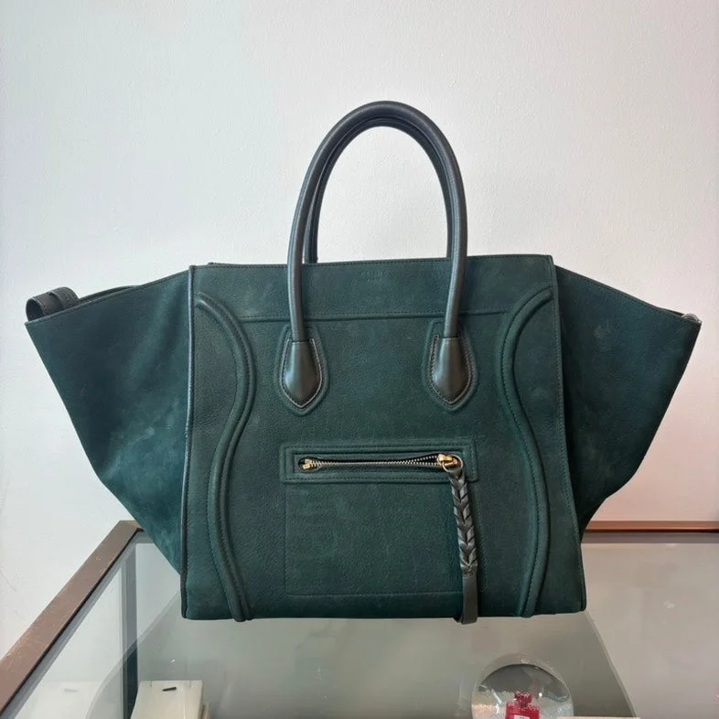 Celine Bags with Reflective Details for SafetyCeline Luggage Phantom Green Suede Tote Bag Large