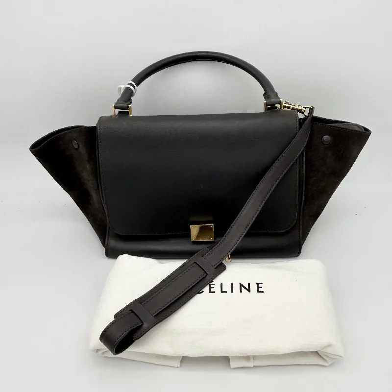 Vintage - Inspired Celine Bags for Retro AficionadosCeline Smooth Calfskin Suede Medium Trapeze Bag Dark Grey