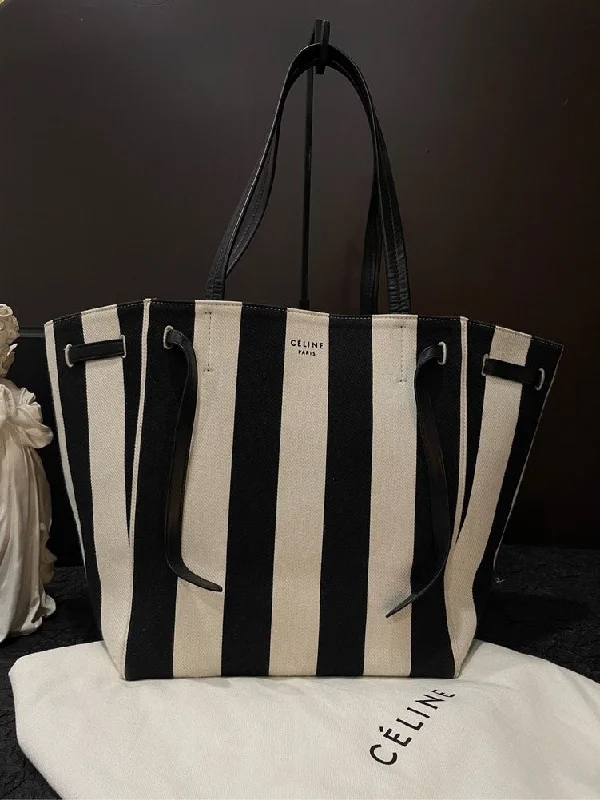 Lightweight Celine Backpacks for Campus LifeCeline Phantom Cabas Striped Canvas Tote Bag Black Large