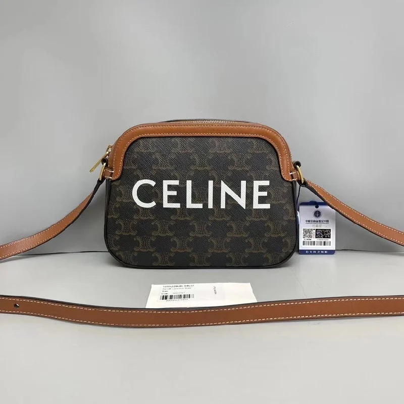 Customizable Celine Bags with Personalized AccessoriesCeline Triomphe Brown Monogram Canvas Shoulder Bag 20x15cm