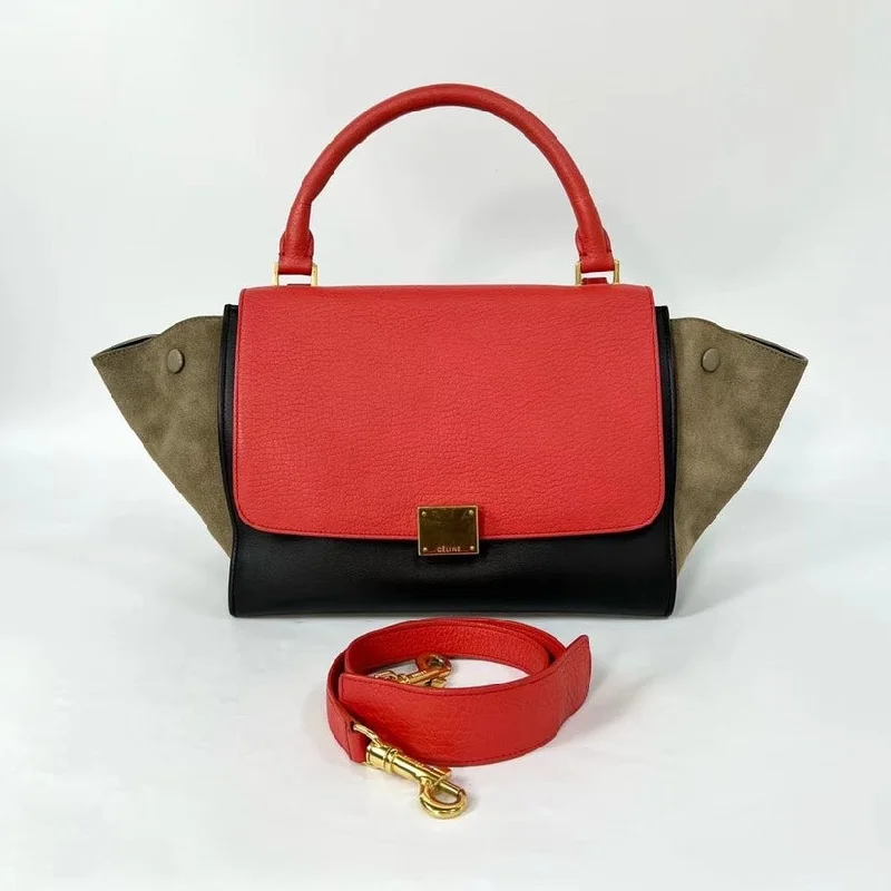 Celine Bags with Contemporary Geometric PrintsCeline Trapeze Red Black Taupe Leather Medium Handbag 27x22cm