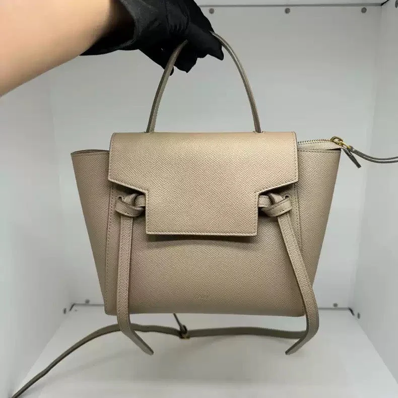 Celine Bags with Adjustable Handles for Comfortable CarryingCeline Nano Belt Bag Milk Tea Grained Calfskin Leather New Logo Versatile Design