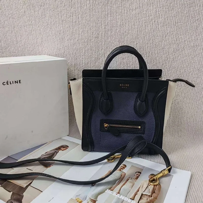 High - Capacity Celine Duffle Bags for Extended TripsCeline Nano Luggage Tricolor Leather Tote Bag Small