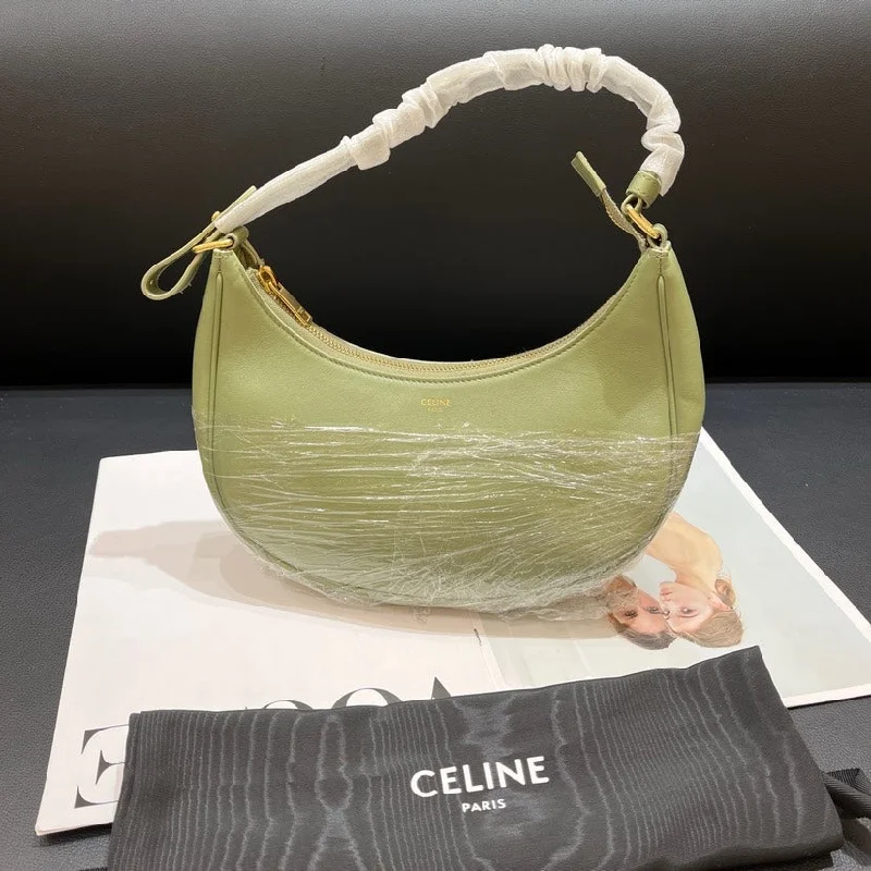 Embroidered Celine Bags with Floral MotifsCeline Mint Green Pea Shaped Underarm Bag