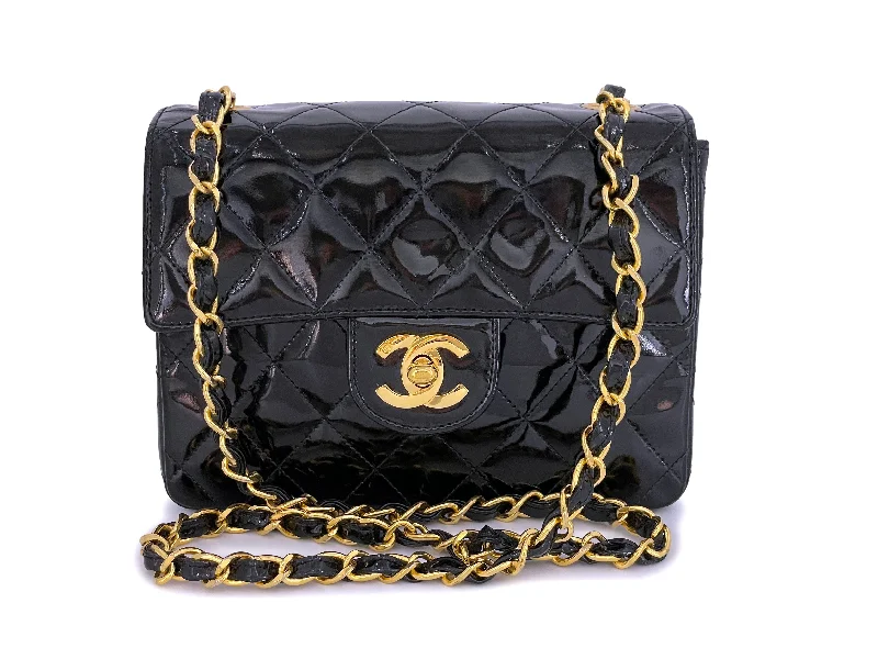 Chanel Lightweight Handbag for Daily ErrandsChanel 1989 Vintage Black Patent Square Mini Flap Bag 24 GHW