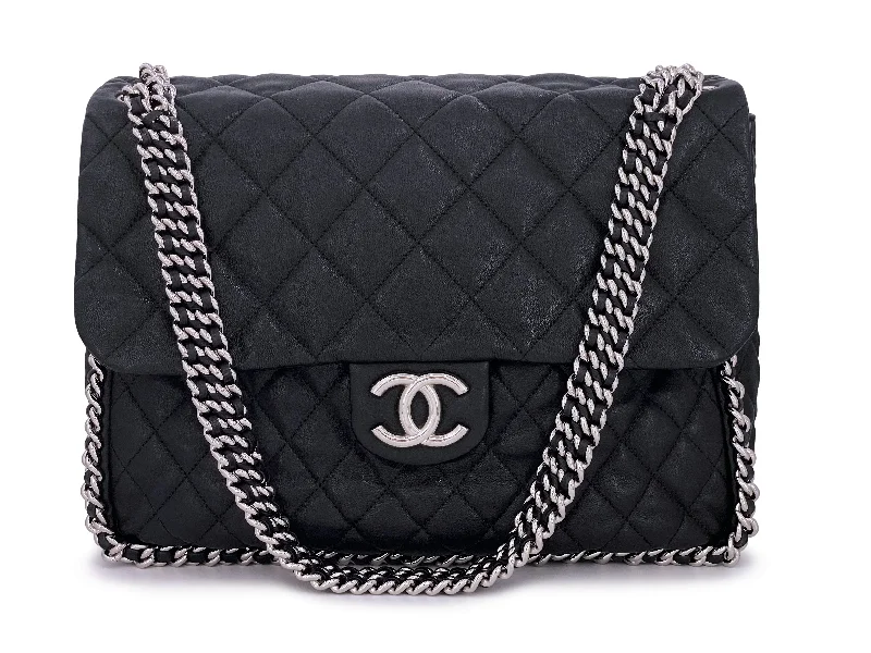 Chanel Colorful Handbag for Spring OutfitsPristine Chanel Black Aged Calfskin Chain Around Maxi Flap Bag SHW