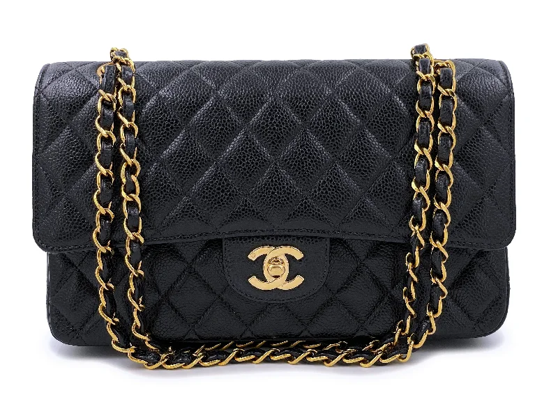 Chanel Handbag with Adjustable Strap for ComfortChanel 2002 Vintage Black Caviar Medium Classic Double Flap Bag 24k GHW