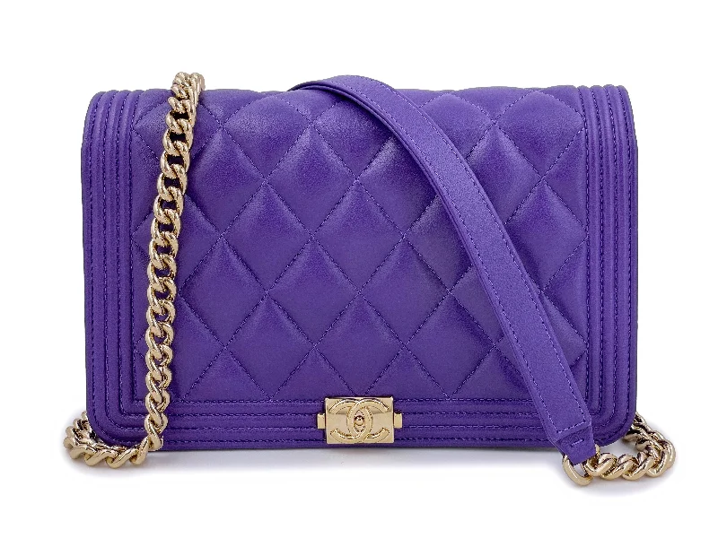 Chanel Black Handbag for Business MeetingsChanel Violet Purple Boy Wallet on Chain WOC Bag Lambskin